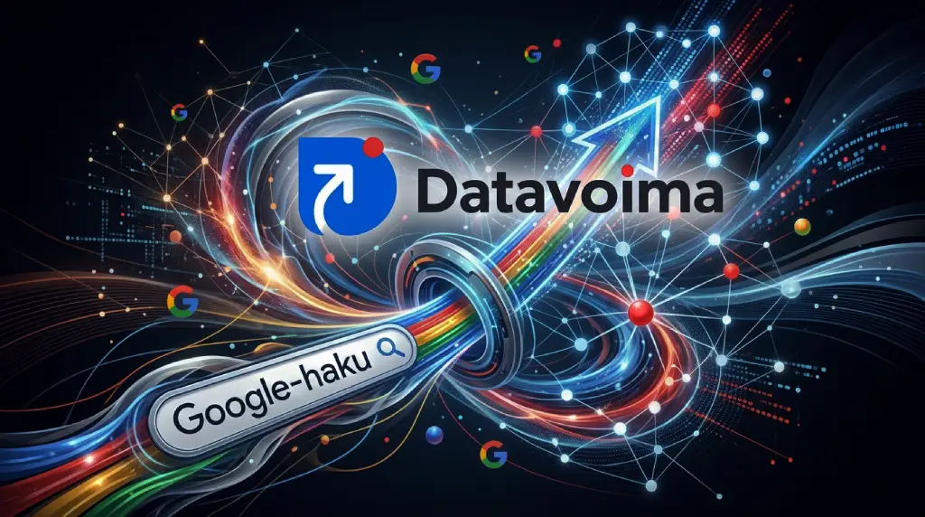 Datavoiman logo ja Googlen hakukenttä